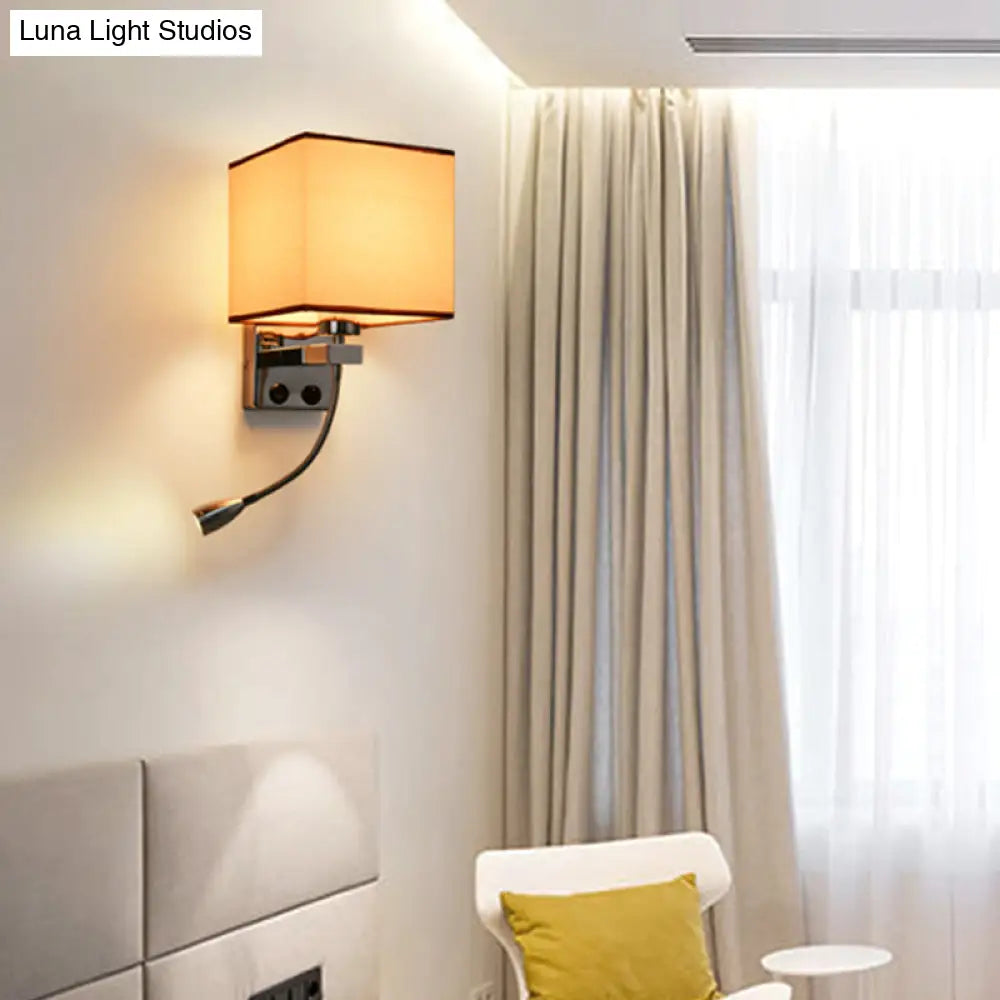 Simple Style Fabric Wall Sconce Light - Beige/Coffee Bedroom Mount