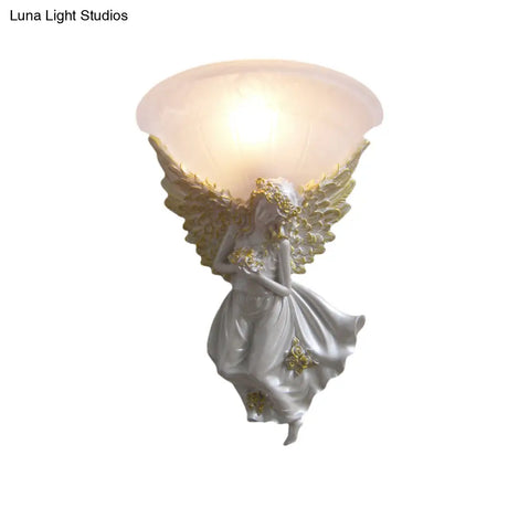 Simple Style Flared Living Room Wall Light Fixture With Frosted/Amber Glass - 1 Sconce Gold/White