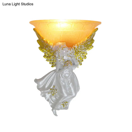Simple Style Flared Living Room Wall Light Fixture With Frosted/Amber Glass - 1 Sconce Gold/White