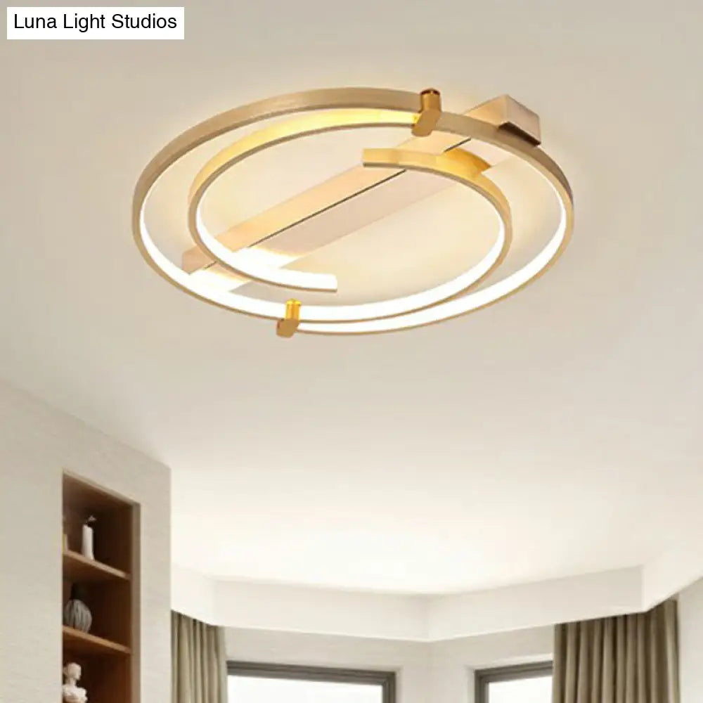Simple Style Gold Loop Ceiling Flush Light - Metal Led Mount Fixture For Bedroom
