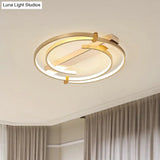 Simple Style Gold Loop Ceiling Flush Light - Metal Led Mount Fixture For Bedroom