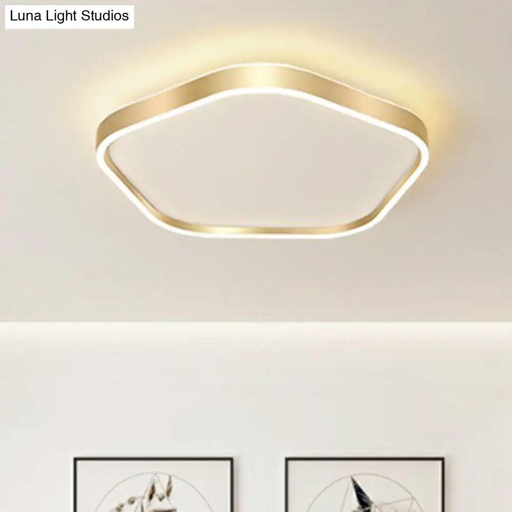 Simple Style Gold Pentagon Led Flush Mount Light For Bedroom Ceiling / 16 White