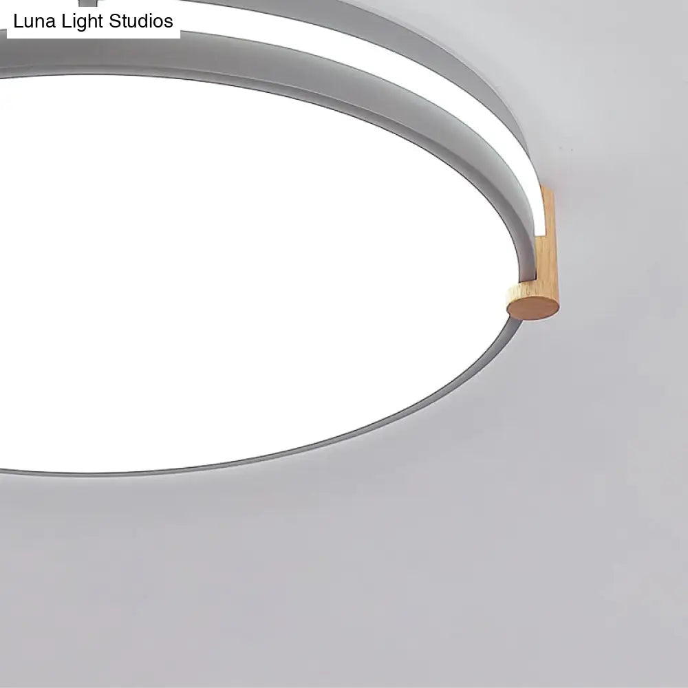 Simple Style Gray Macaron Drum Ceiling Lamp - Led Flush Mount Lighting In 12’/16’/19.5’