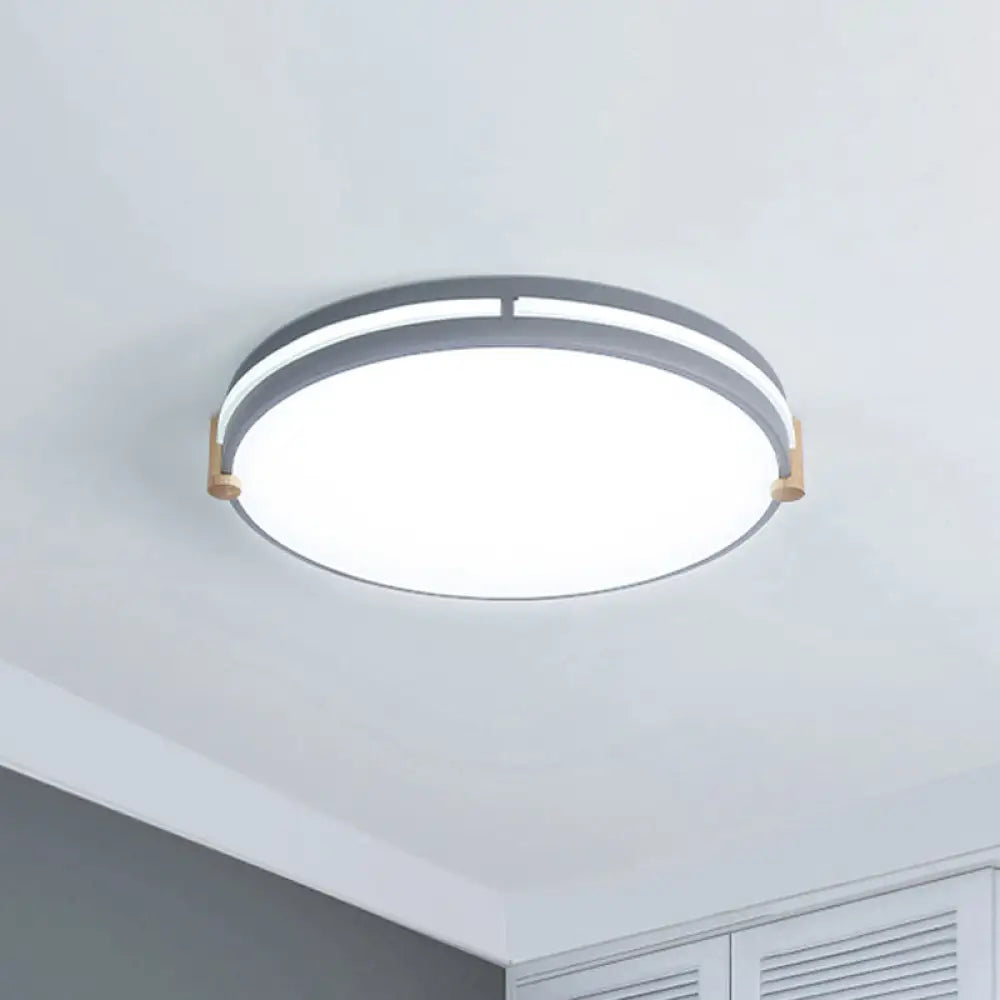 Simple Style Gray Macaron Drum Ceiling Lamp - Led Flush Mount Lighting In 12’/16’/19.5’