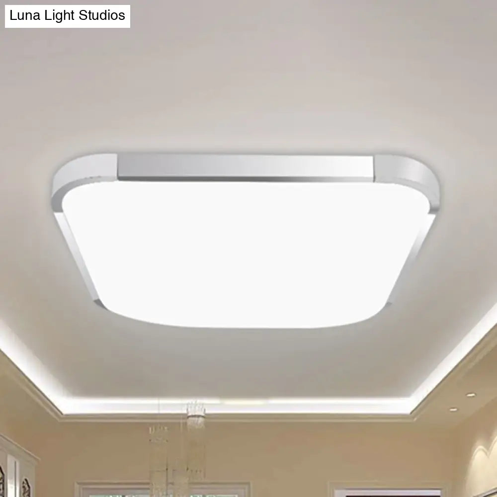 Simple Style Led Flush Ceiling Light White/Silver With Acrylic Diffuser - Ideal For Living Room