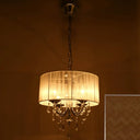 Simple Style Living Room Chandelier With Drum Fabric Shade 4-Light Chrome Pendant Light Kit And
