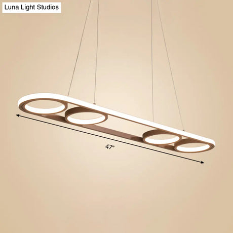 Simple Style Metal Island Lighting Coffee Led Ceiling Pendant Light In Warm/White 39/47 Wide Oval