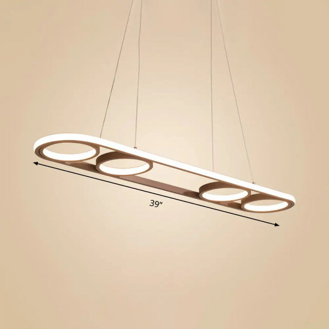 Simple Style Metal Island Lighting Coffee Led Ceiling Pendant Light In Warm/White 39/47 Wide Oval
