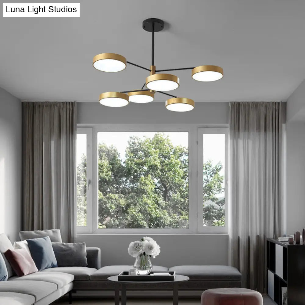 Simple Style Metal Pendant Lighting with 6 Heads Gold/White - Branch Living Room Hanging Ceiling Light