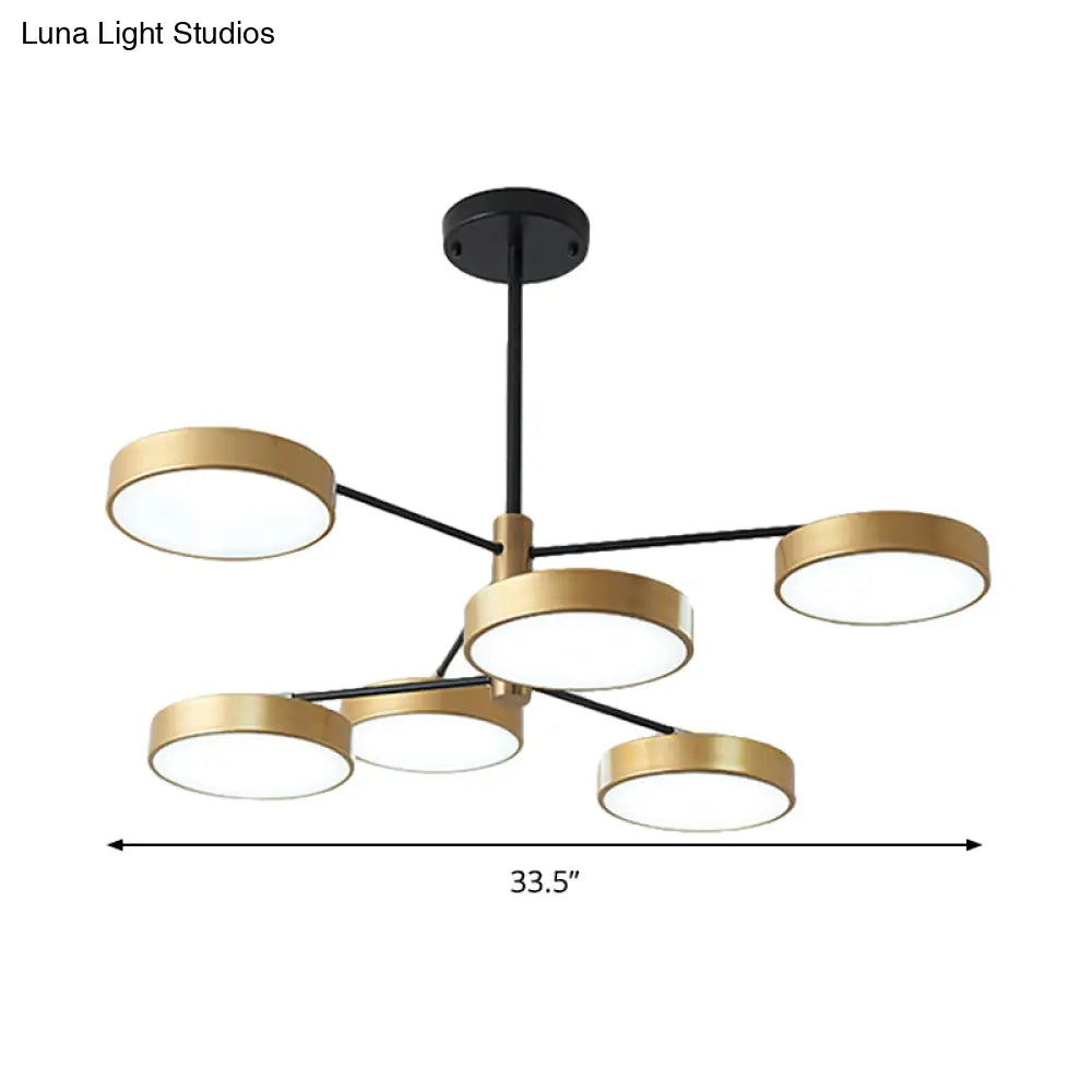 Simple Style Metal Pendant Lighting with 6 Heads Gold/White - Branch Living Room Hanging Ceiling Light