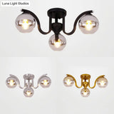 Simple Style Study Room Ceiling Light - Globe Shade Clear Glass 3 Lights Semi Mount