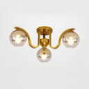 Simple Style Study Room Ceiling Light - Globe Shade Clear Glass 3 Lights Semi Mount Gold