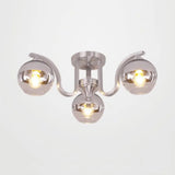 Simple Style Study Room Ceiling Light - Globe Shade Clear Glass 3 Lights Semi Mount Silver