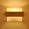 Simple Style White Glass 1-Light Sconce With Wood Brace For Square Corridor Wall Lighting