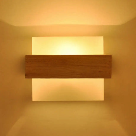 Simple Style White Glass 1-Light Sconce With Wood Brace For Square Corridor Wall Lighting