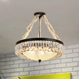 Simple Tri-Sided Crystal Rod Pendant Chandelier - 18/23.5 Wide Dome 6/9 Lights Black Ceiling Mount /