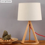 Simple White Fabric Drum Lamp: 1-Light Table Light With Open Conical Pedestal - Nightstand Essential