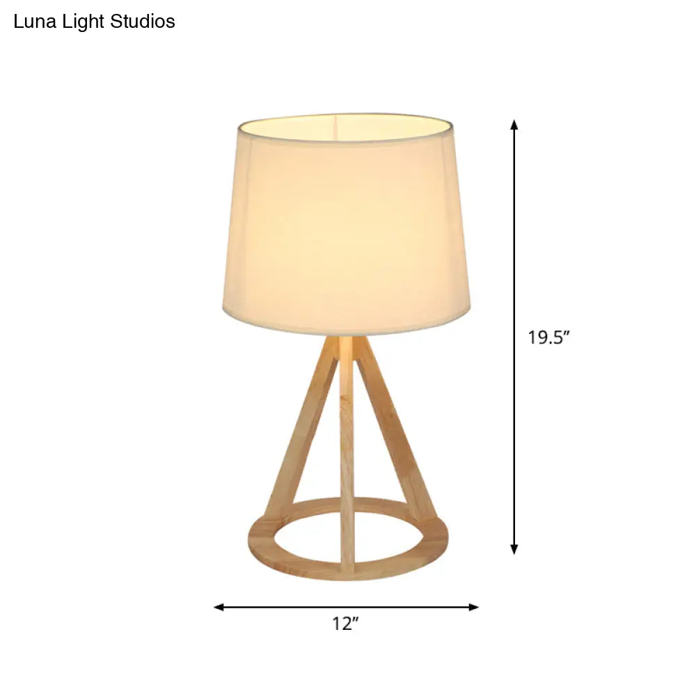 Simple White Fabric Drum Lamp: 1-Light Table Light With Open Conical Pedestal - Nightstand Essential
