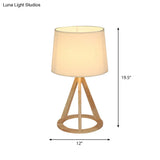 Simple White Fabric Drum Lamp: 1-Light Table Light With Open Conical Pedestal - Nightstand Essential