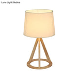Simple White Fabric Drum Lamp: 1-Light Table Light With Open Conical Pedestal - Nightstand Essential