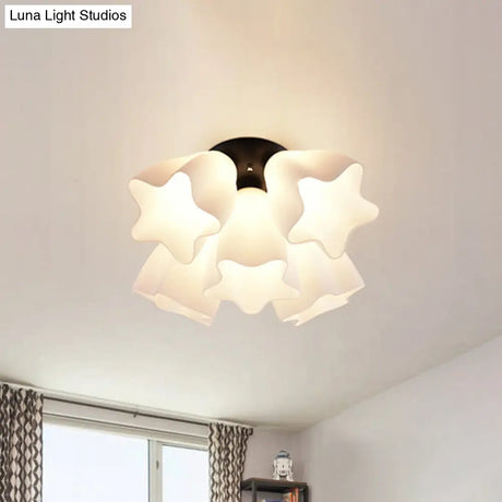 Simple White Glass Semi Flush Mount Light With 3/5 Bulbs - Ideal Bedroom Ceiling Lighting Fixture