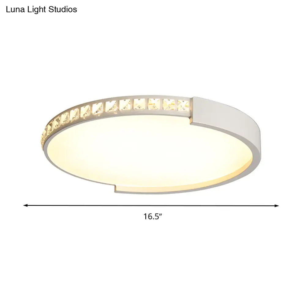 Simple White Led Flush Mount Crystal Lamp - 16.5’/20.5’/24.5’ Diameter