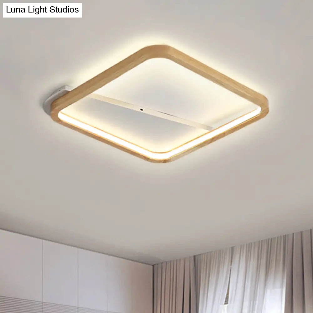 Simple Wooden Rectangular Led Flush Mount Ceiling Light - 13’/17’/21’ Wide
