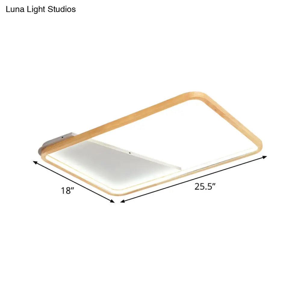 Simple Wooden Rectangular Led Flush Mount Ceiling Light - 13’/17’/21’ Wide