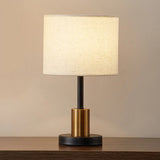 Simplicity 1-Light White Table Lamp With Fabric Shade And Brass-Black Base / Small Cylinder