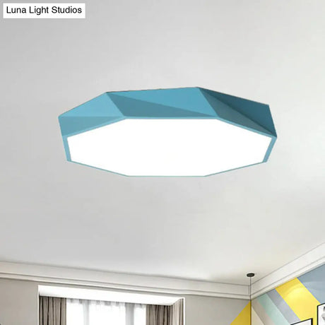 Simplicity Acrylic Octagonal Flush Ceiling Light - Led Mount Fixture For Bedrooms Blue / Small