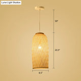 Simplicity Bamboo Pendant Light - 1-Light Wood Woven Suspension Lighting For Tea Room