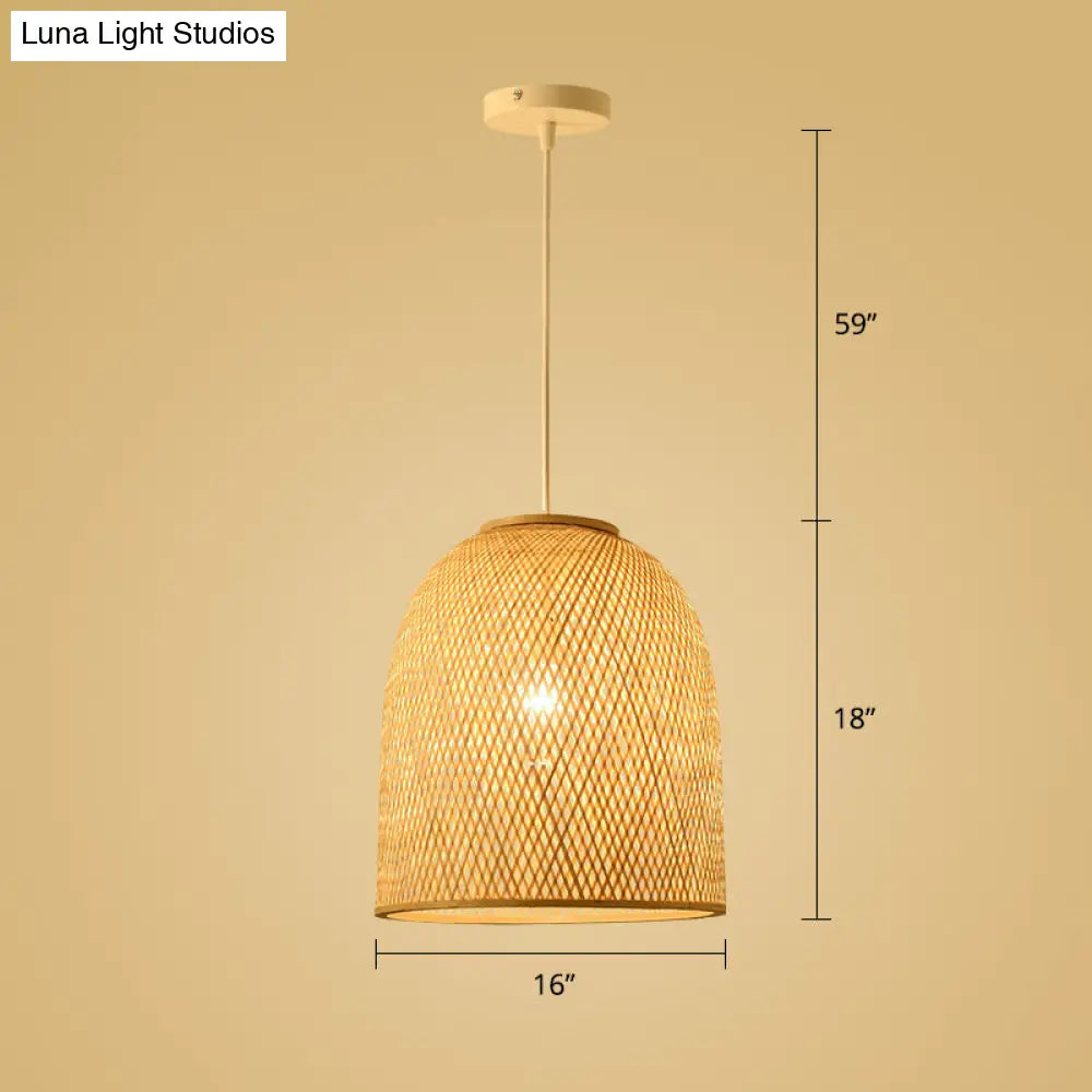 Simplicity Bamboo Pendant Light - 1-Light Wood Woven Suspension Lighting For Tea Room
