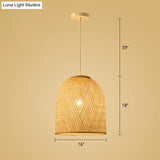 Simplicity Bamboo Pendant Light - 1-Light Wood Woven Suspension Lighting For Tea Room