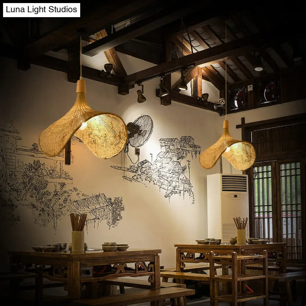 Simplicity Bamboo Pendant Light - 1-Light Wood Woven Suspension Lighting For Tea Room