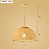 Simplicity Bamboo Pendant Light - 1-Light Wood Woven Suspension Lighting For Tea Room