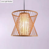 Simplicity Bamboo Pendant Light Fixture With Wood Hourglass Frame And Shaded Suspension Design