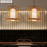 Simplicity Bamboo Pendant Light Fixture With Wood Hourglass Frame And Shaded Suspension Design