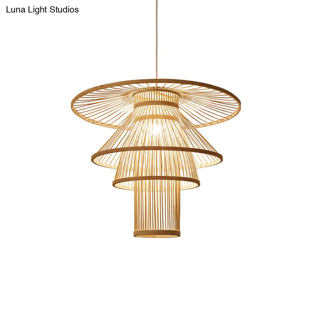 Simplicity Bamboo Pendant Light - Wood Layered Suspension | Ideal For Tea Rooms