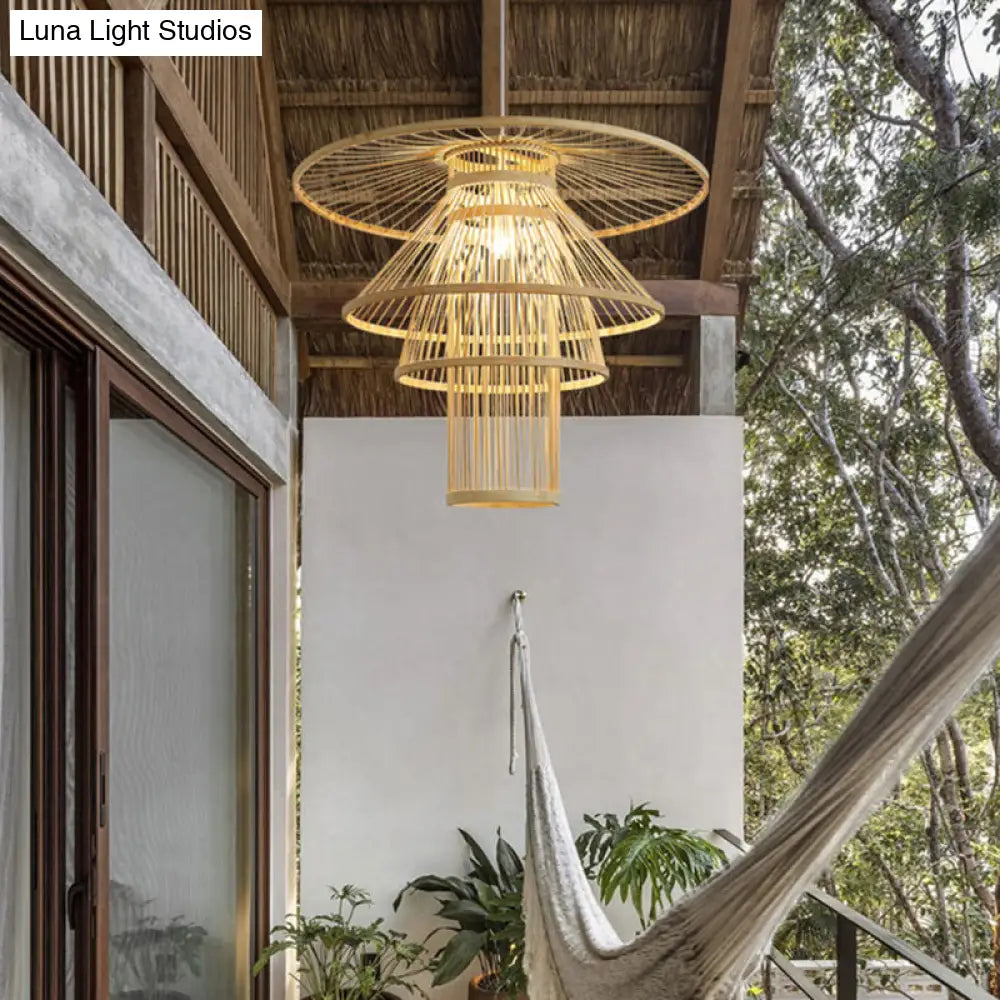 Simplicity Bamboo Pendant Light - Wood Layered Suspension | Ideal For Tea Rooms