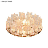 Simplicity Clear Led Ceiling Flush Light With Round Crystal Prism For Corridor
