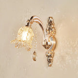 Simplicity Cream Glass Flower Wall Light With Gold Finish And Crystal Draping 1 / C