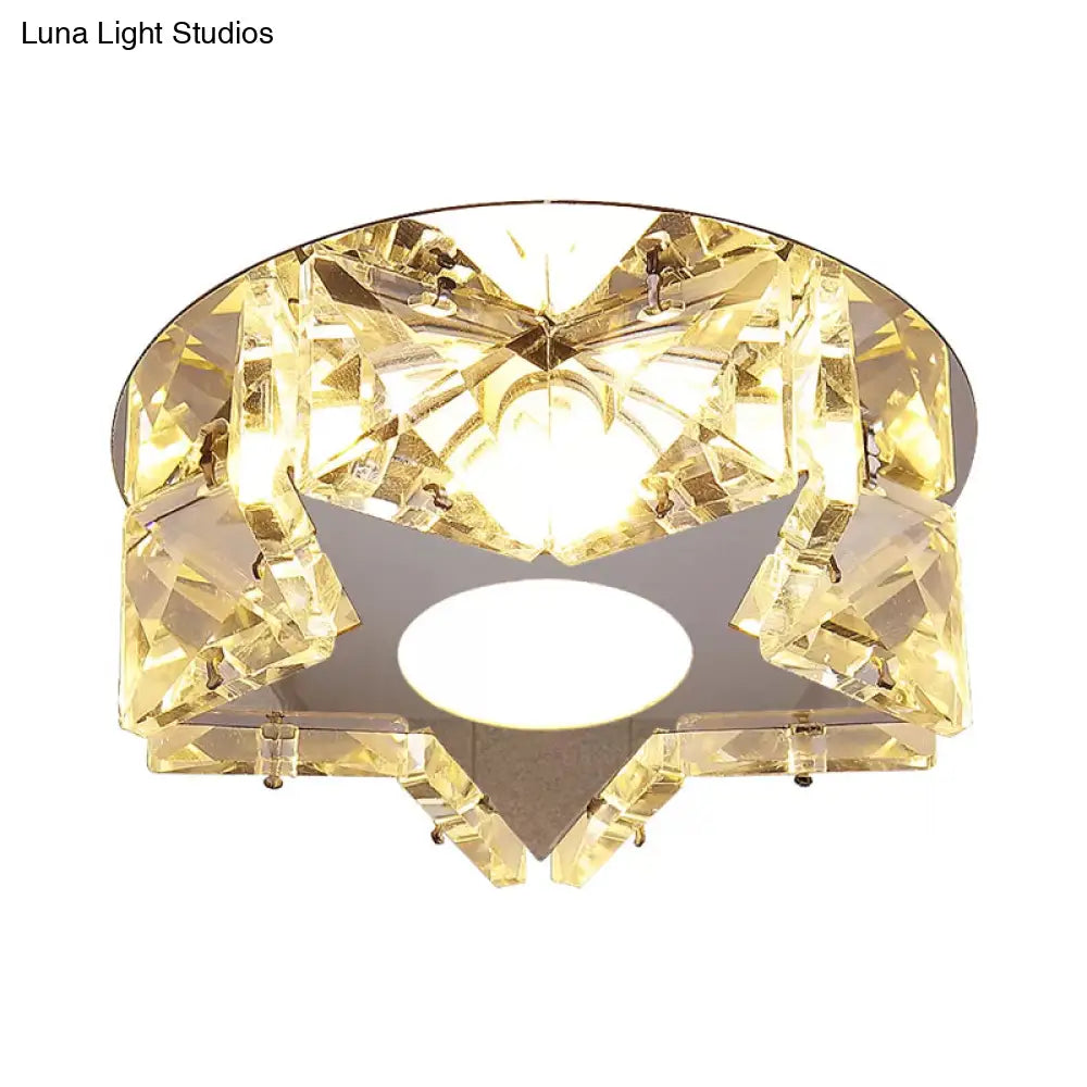Simplicity Crystal Block Stainless - Steel Circle/Star Led Flush Mount Ceiling Light For Corridor