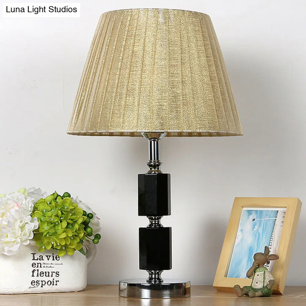 Simplicity Crystal Pleated Shade Table Lamp - 1-Light Night Lighting In Beige For Bedroom