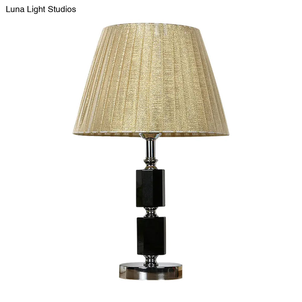 Simplicity Crystal Pleated Shade Table Lamp - 1-Light Night Lighting In Beige For Bedroom