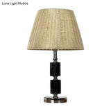 Simplicity Crystal Pleated Shade Table Lamp - 1-Light Night Lighting In Beige For Bedroom