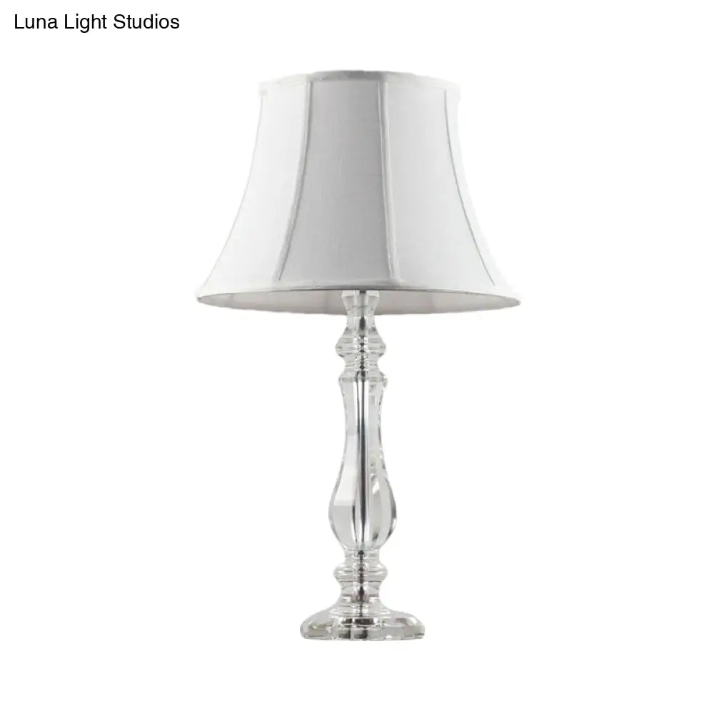 Simplicity Curvy Crystal Nightstand Lamp: Hand-Cut Fabric Task Lighting 1-Bulb White Design