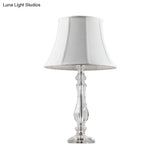Simplicity Curvy Crystal Nightstand Lamp: Hand-Cut Fabric Task Lighting 1-Bulb White Design