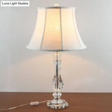 Simplicity Curvy Crystal Nightstand Lamp: Hand-Cut Fabric Task Lighting 1-Bulb White Design