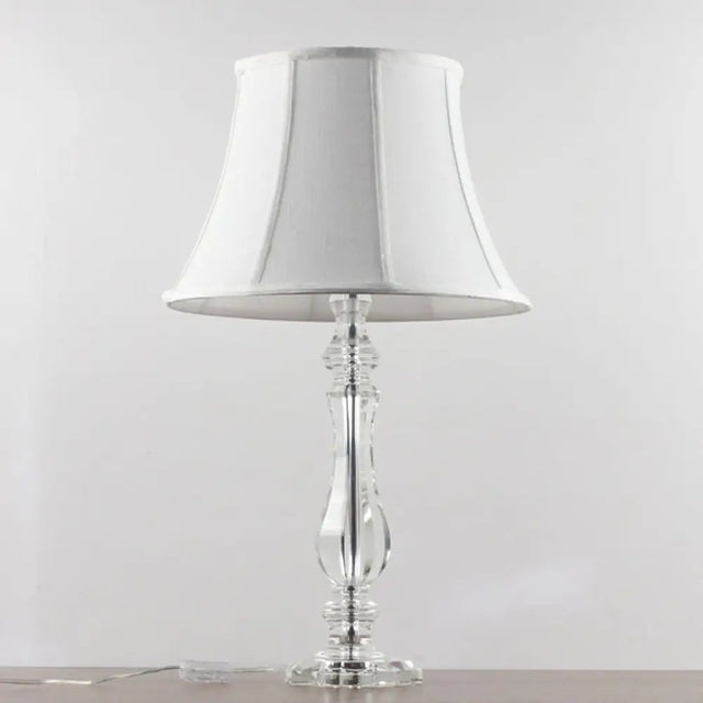 Simplicity Curvy Crystal Nightstand Lamp: Hand-Cut Fabric Task Lighting 1-Bulb White Design
