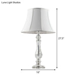 Simplicity Curvy Crystal Nightstand Lamp: Hand-Cut Fabric Task Lighting 1-Bulb White Design